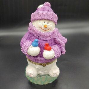 Snowman trinket box with birds